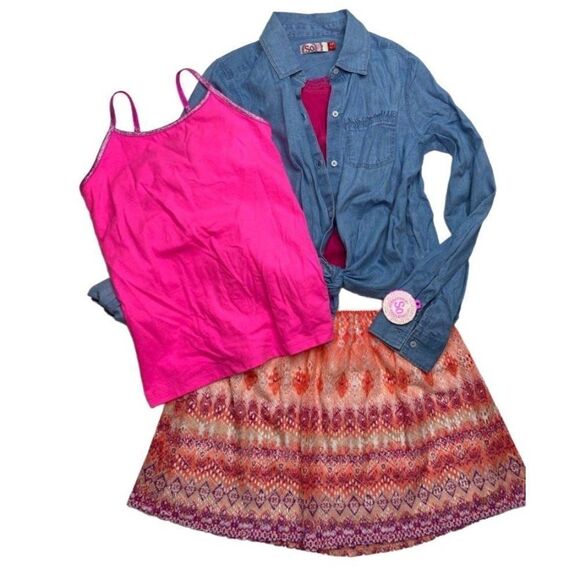 Girls Lot Bundle of Shirts Skirt Sz 10 12 So Cherokee‎ Joey B Pink Chambray - Picture 4 of 7